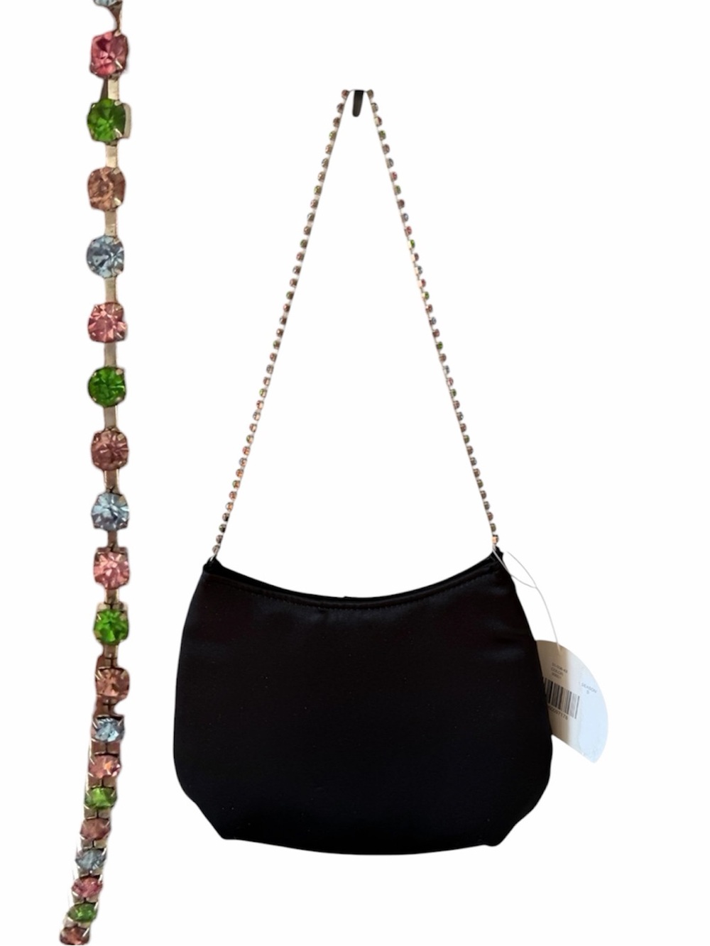 Vintage Jeweled NWT Black Satin Multicolor Rhinestone Shoulder Bag Y2K
